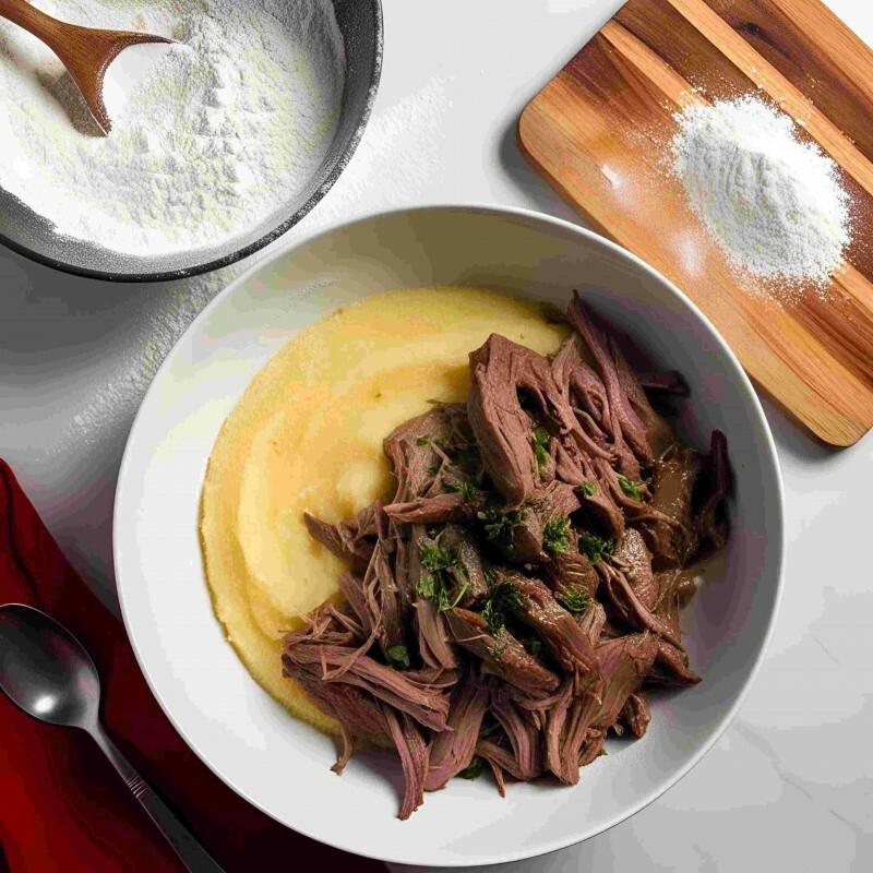 Carne com polenta cremosa