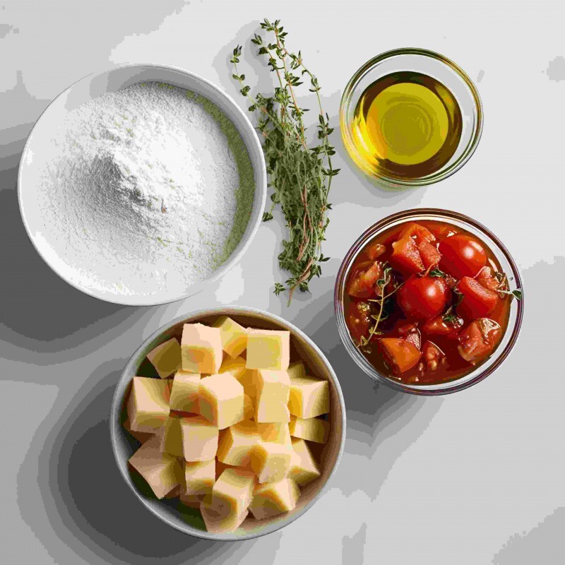 Queijo com tomate confit e tomilho